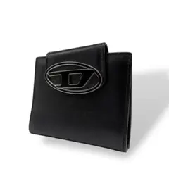 美品 ディーゼル 二つ折り財布 コンパクトウォレット ロゴ金具 ビックロゴ 本革