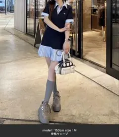 ネイビー ストライプ ジッパー付き ミニワンピース　ナイスクラップ