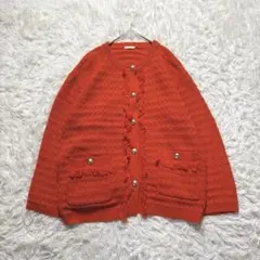カーディガン ニット セーター 金ボタン オレンジ 派手カラー 3L相当