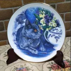 未使用【Cブルー猫】猫絵柄 飾り皿 プレート 猫柄猫柄　飾り皿　プレート　食器
