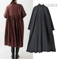 LUEUF／日本製 前後2wayフリル襟ワンピース ブラックきれいめ長袖コットン