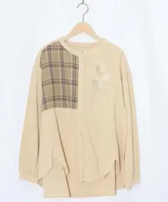 iS ScoLar 553254：チェック柄×フリンジ花刺繍ノーカラーシャツのサムネイル
