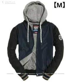 スーパードライ スタジャン　リバーシブル　フード　パーカー　ロゴ　刺繍　M　黒