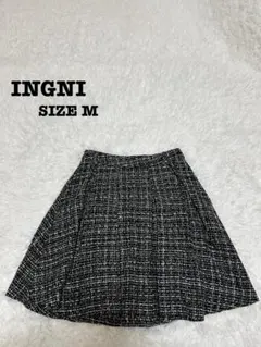 【大人可愛い】イング ツイード フレア スカート 黒 白 M 清楚 [388]