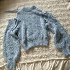 クリア　ライトブルー リボン付き　シャギー　ニット　セーター