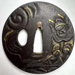 鍔 金象嵌 装飾具 アンティーク品 鉄鍔江戸時代金工金銀象嵌