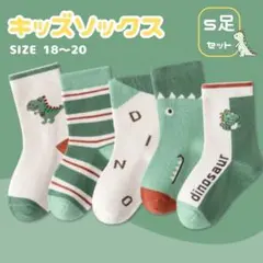 ソックス5足セット 18～20cm 恐竜柄 靴下 キッズソックス 緑×白×赤