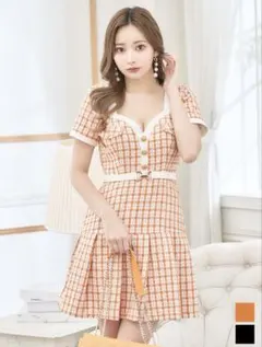 JEWELS チェックツイードプリーツスカートドレス Mサイズ オレンジ