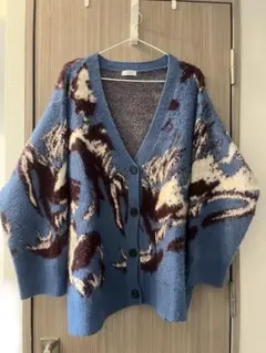 LOWRYS FARM 柄ニット Vネックカーディガン オーバーサイズ