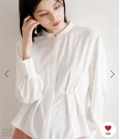 VIS_新品タグ付き【防シワ/洗える】ウエスト切り替えフロントタック長袖ブラウス