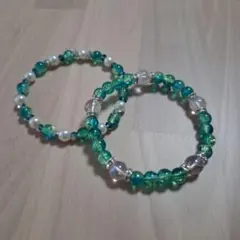 ブレスレット2本セット 推しカラー 青 ブルー グリーン 青緑 ハンドメイド