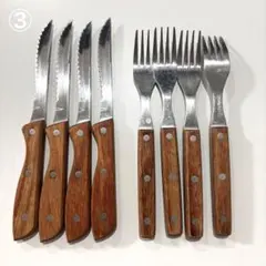 ①木製ハンドル カトラリーセット ステーキナイフ フォーク 8本セット