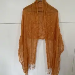 オレンジ チェック柄 メッシュストール