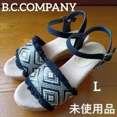 【未使用品】ストラップサンダル　ブラック系　フリンジ　L　24サイズ位
