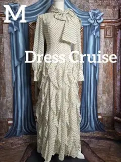 M【新品インポートセレクト】ビックボウタイリボンドット柄シフォンワンピース白