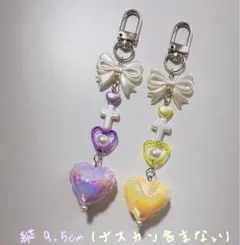 ✮ビーズキーホルダー✮ 紫 黄色 ハート 韓国 コレクトブック y2k