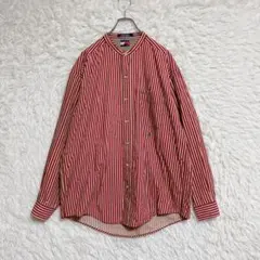 【TOMMY HILFIGER】バンドカラーストライプシャツ (L) 90s