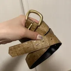 ★値下げ・処分間近・近日処分★ブラウンレザー調ベルト ゴールドバックル