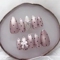 277♡ ネイルチップ ワンホン フレンチガーリー マグネット　冬ネイル リボン