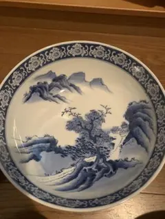 新品未使用 昭和レトロ 大皿 華山 青い山水画 陶器皿 直径40cm - メルカリ