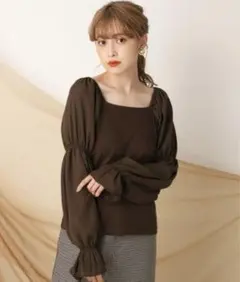 袖シフォンテレコトップス ブラウン モカ