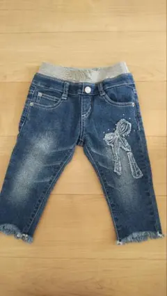 リボン刺繍 デニムブルー パンツ 100
