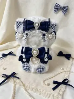 ニャンコロリータ　お座りぬい服10-13cm 猫耳　白xネイビー　着せ替え
