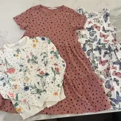 HM ワンピースとカーディガンセット　蝶　ドット　3点セット