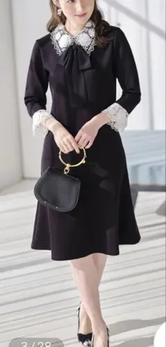 新品タグ付　トッコ　2WAYりぼん付き立体フラワーレース切り替えワンピース