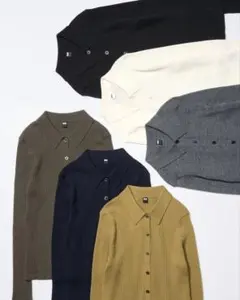 ユニクロ メリノリブポロカーディガン YELLOW
