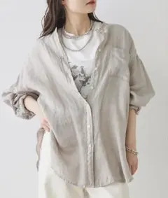 pual ce cin フレンチリネンノーカラーブラウス