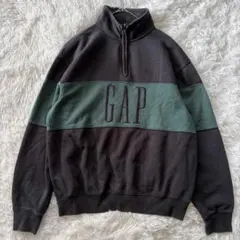 GAP ハーフジップ スウェット トレーナー ブラック グリーン　XSサイズ