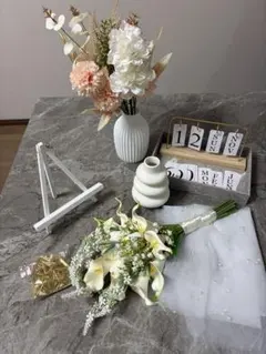 【まとめ売り】ウェルカムスペース 結婚式 9点セット 卓上カレンダー 造花 花瓶