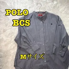 POLO BCS 襟なし ブルー ロゴ 刺繍