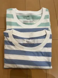 無印良品　水色と白のストライプ Tシャツ 120cm