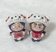 ぬい服　8cm 猫耳ニット帽、スタイセット　ピンク&赤　いちご　2点