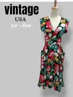 70〜80s USA製 vintage ハワイアンドレス 花柄 フラダンス 衣装