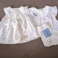 単品値引き不可　bebe 花柄ワンピース＋半袖半ズボンセットアップ　80