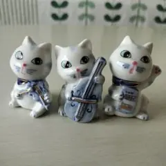 陶器フィギュア　猫の音楽隊　3匹セット