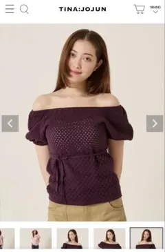 TINA:JOJUN オフショルニットトップス 半袖 パープルのサムネイル