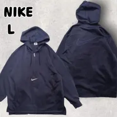 90s NIKE ナイキ ハーフジップ プルオーバー パーカー ネイビー L