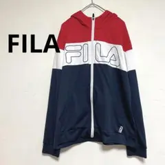 フィラ　FILA　フルジップパーカー　ビッグロゴ　トリコロール　メンズ　L
