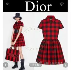 最終価格　クリスチャンディオール　フリッジチェック柄ワンピースのサムネイル