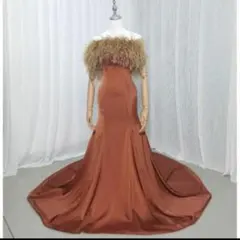 【たー様専用】カラードレス テラコッタ色 マーメイドライン フェザー