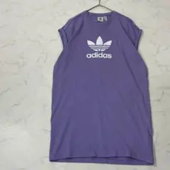 adidas 切替 トレフォイル ロゴ フレンチスリーブ ひざ丈 ワンピース Mのサムネイル