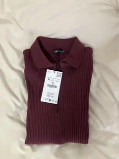 ZARA リブ編みポロネックロングニット