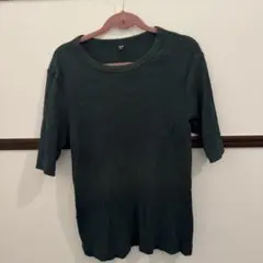 ユニクロ　リブクルーネックT ダークグリーン