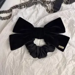ヘアアクセサリー 　シュシュ　リボン ヘアゴム　BLACK