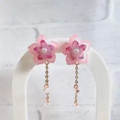 桜の花デザイン ピンク ドロップピアス