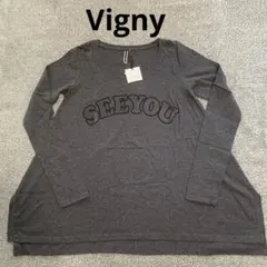 【タグ付き】Vigny 長袖カットソー　チュニック　ダークグレー　フリーサイズのサムネイル